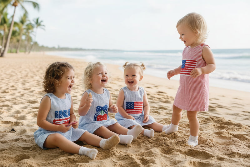 Girls Patriotic Summer Seersucker Dress – The Palm Beach Baby