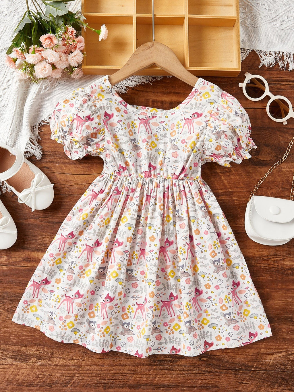 babies and kids Clothing Ivory / 2T "Dora" Ruffled Floral Print Dress -The Palm Beach Baby