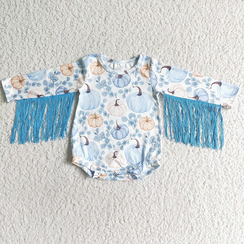 babies and kids Clothing LR0047 / 0-3M "Pumpkin Blue Cutie" Baby's Romper -The Palm Beach Baby