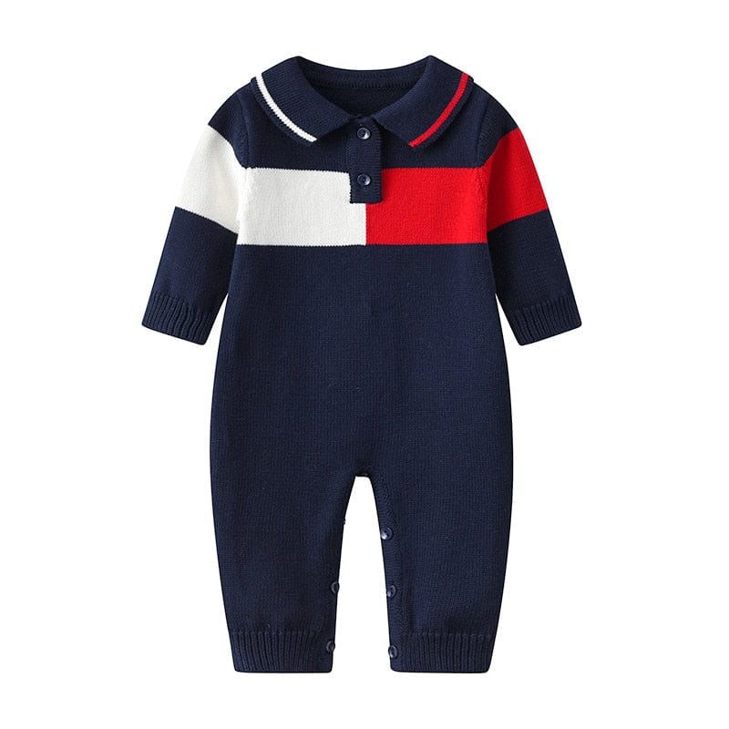 babies and kids Clothing Navy blue / 73(9M) "Ash" Preppy Long-Sleeved Romper -The Palm Beach Baby