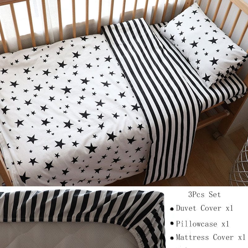 Nursury Crib Sets Black Star Fitted 3PC Cozy-Soft Cotton Baby's Bedding Sets -The Palm Beach Baby