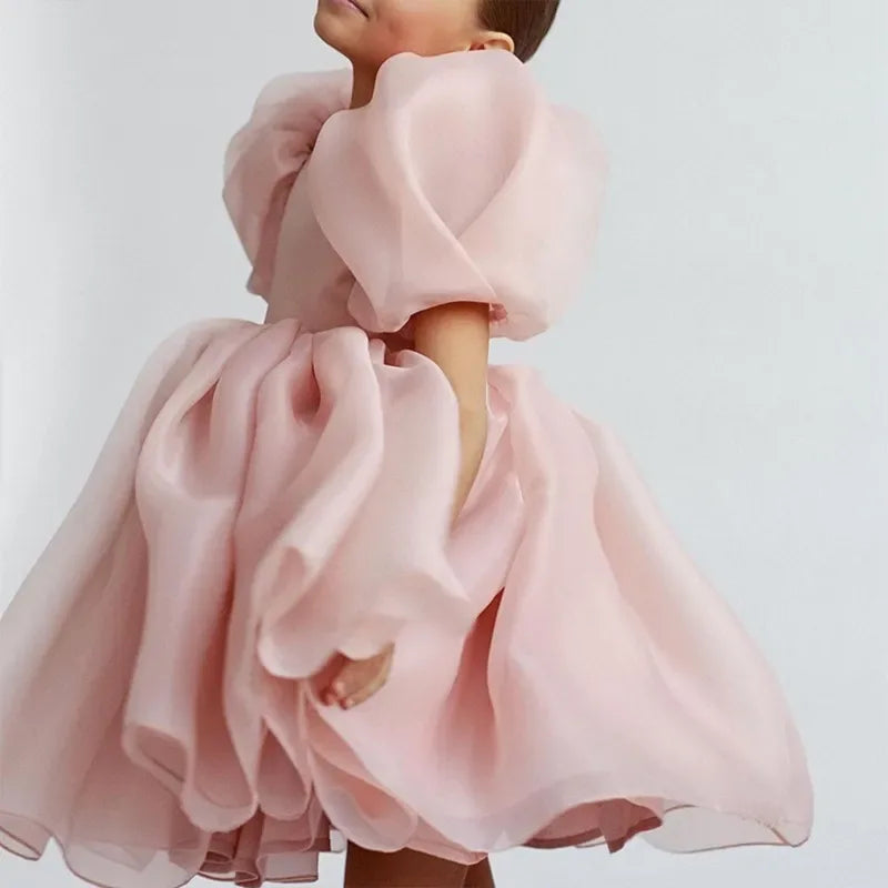 Girls Pink Puff Sleeve Special Occasion Dress – The Palm Beach Baby