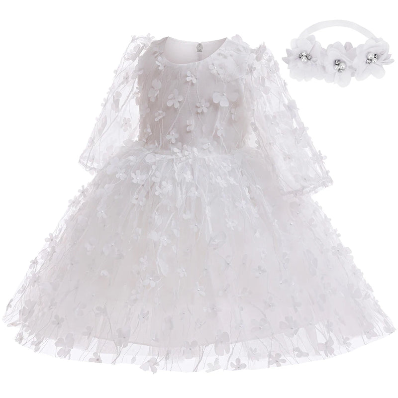 white flower girl dress Anna Marie White Flower Girl Dress with Headband – The Palm Beach Baby