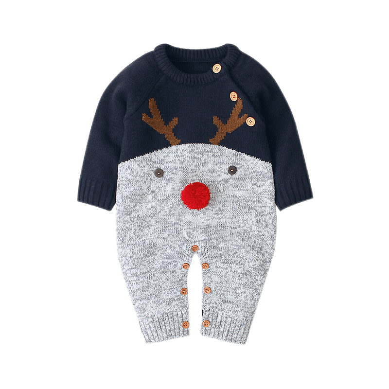 kids and babies 82W296 navy blue / 73-6M "Reindeer Sweetie" Reind Knitted Rompers -The Palm Beach Baby