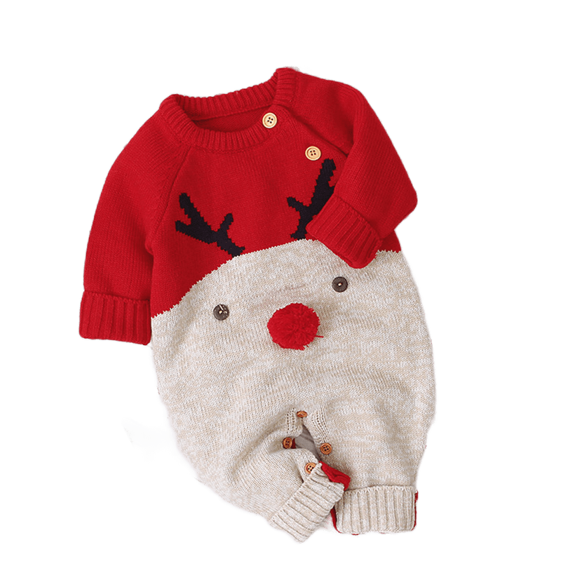 kids and babies 82W296 red / 73-6M "Reindeer Sweetie" Reind Knitted Rompers -The Palm Beach Baby