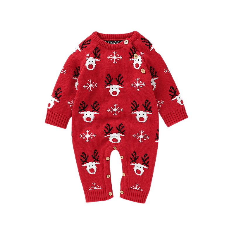 kids and babies 82W657 red / 73-6M "Reindeer Sweetie" Reind Knitted Rompers -The Palm Beach Baby