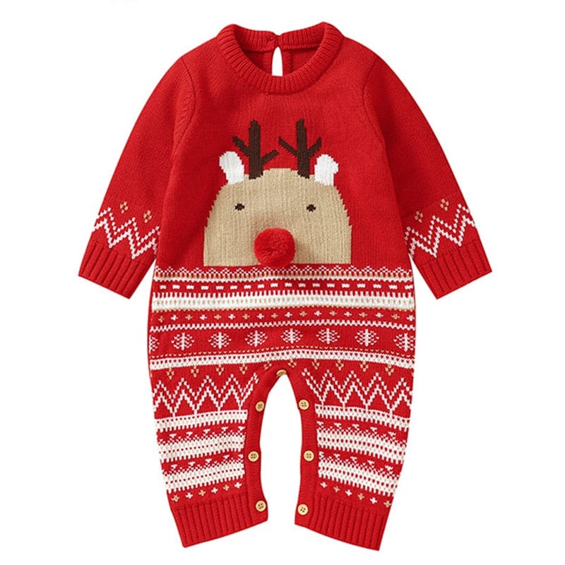 kids and babies 82W1385 Red / 3M-66 "Winter Baby!" Themed Kids Knitted Rompers -The Palm Beach Baby