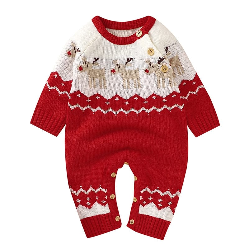 kids and babies 82W301 Red / 6M-73 "Winter Baby!" Themed Kids Knitted Rompers -The Palm Beach Baby