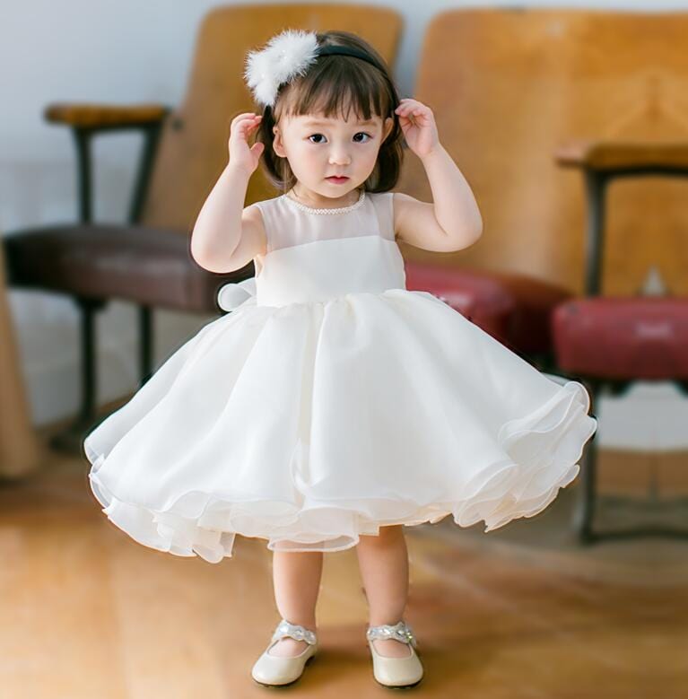babies and kids clothes Ivory / 12M Elegant "Ainsley White Voile Occasion Dress -The Palm Beach Baby