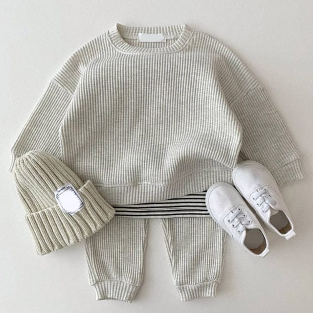 Baby & Kids Apparel AX1986 gary / 4T / United States "Logan" Ribbed Cotton 2 PC Warm Up Set -The Palm Beach Baby