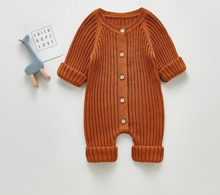 kids and babies clothing A / United States / 6M Autumn Ribbed Knit Long-Sleeved Romper -The Palm Beach Baby