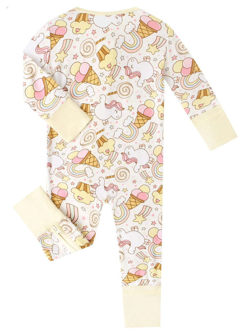 PoshTOT Rainbow Snacks Bamboo Baby Convertible Zippy Romper - The Palm Beach Baby