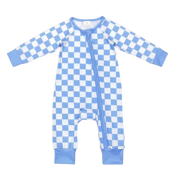 "Cute In Checks" Baby Toddler Romper Blue - Stylish Checked Print for Newborns to 2 Years - The Palm Beach Baby