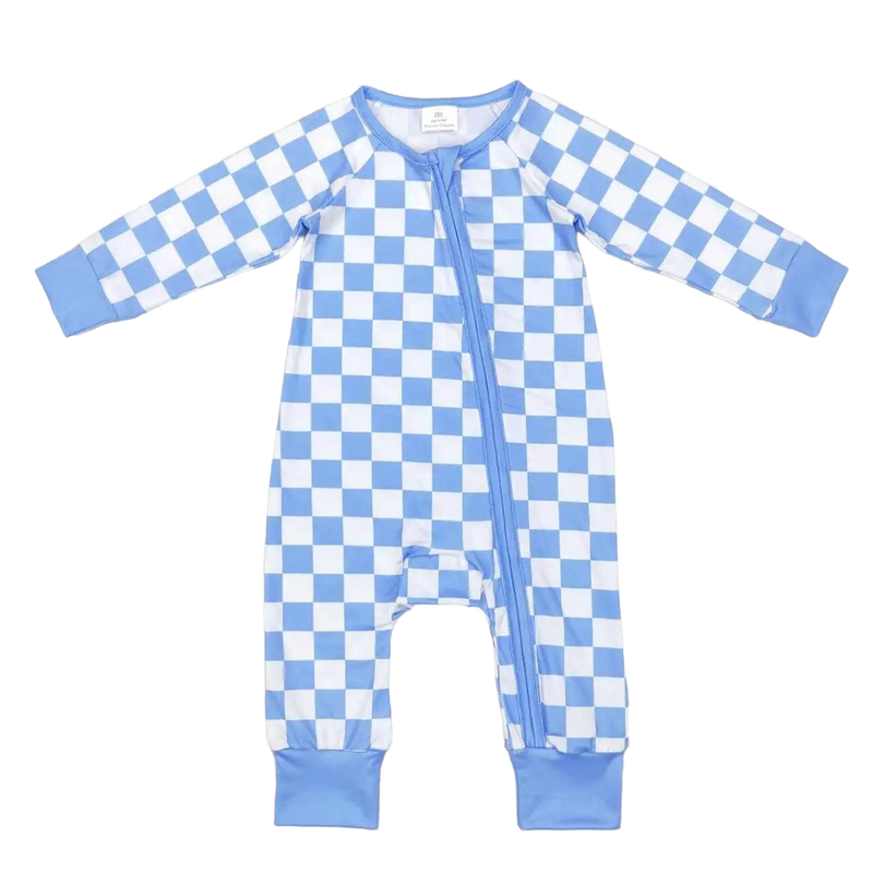 "Cute in Checks" Baby's Romper - Blue