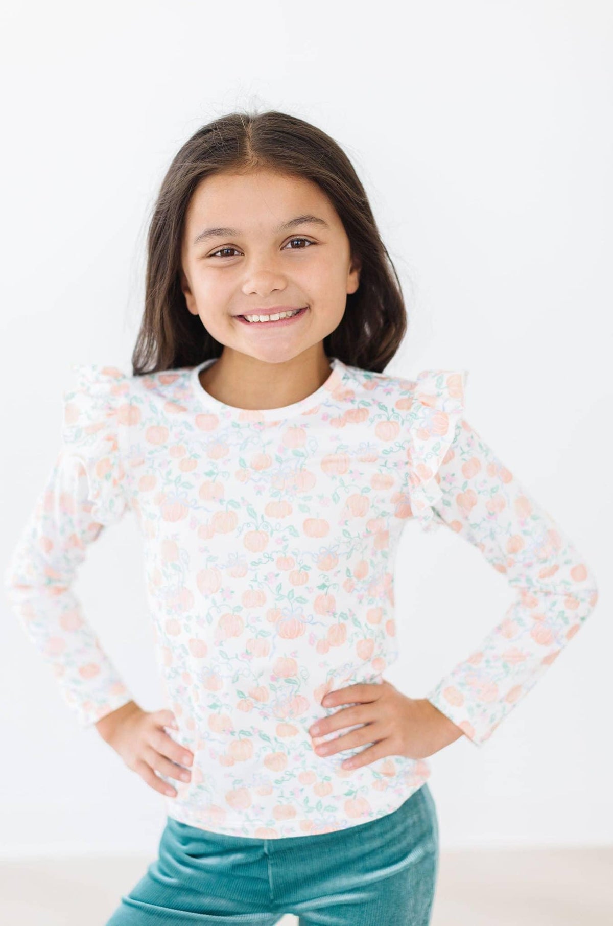 Adorable "Pretty Pumpkins" Long Sleeve Ruffle Tee for Girls - The Palm Beach Baby