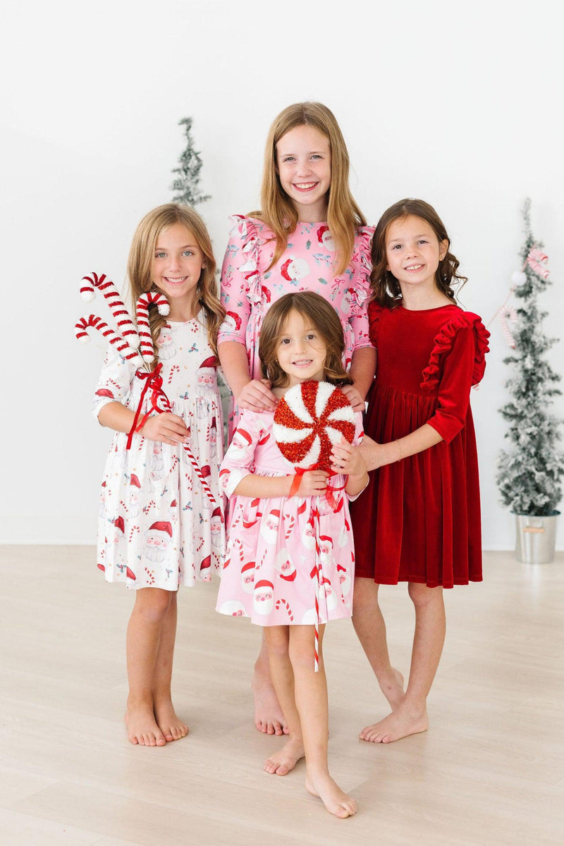 Jolly Old Saint Nick 3/4 Sleeve Ruffle Twirl Dress - Pink