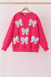 Magenta bow sequin mom&me sweatshirt