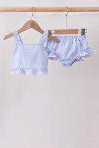 Blue Stripe 2pc Seersucker Swimsuit - Frilly Accents