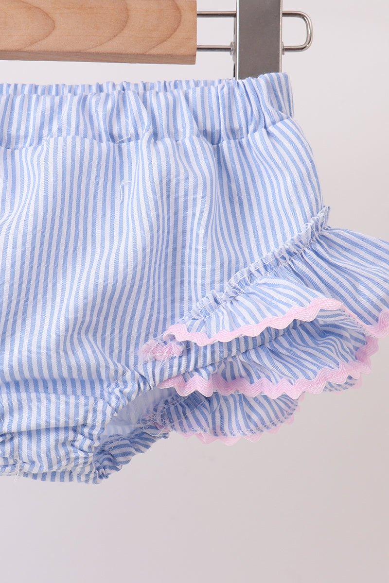 Blue Stripe 2pc Seersucker Swimsuit - Frilly Accents