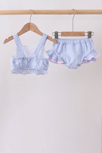 Blue Stripe 2pc Seersucker Swimsuit - Frilly Accents