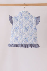 Blue floral ruffle vest