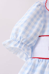 Blue School Bus Smocked Ruffle Shorts Set