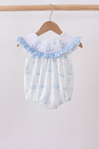 Blue Sailboat Smocked Ruffle Bubble