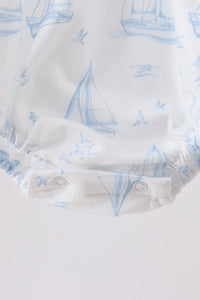 Blue Sailboat Smocked Ruffle Bubble
