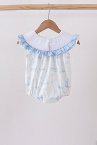Blue Sailboat Smocked Ruffle Bubble