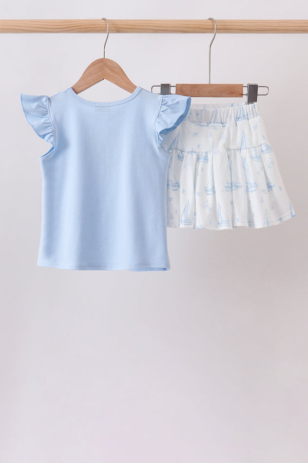 Blue Sailboat Embroidered Skorts Set | Palm Beach Baby