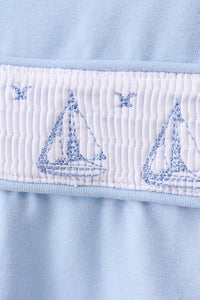 Blue Sailboat Smocked Scalloped Bloomer Set