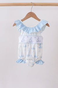 Blue Sailboat Smocked One-Piece Swimsuit - The Palm Beach Baby