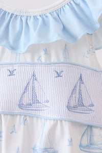Blue Sailboat Smocked One-Piece Swimsuit - The Palm Beach Baby