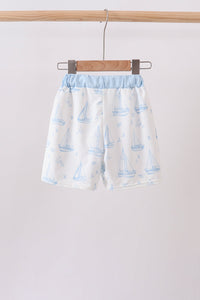 Blue Sailboat Embroidered Swim Trunks