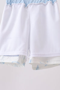 Blue Sailboat Embroidered Swim Trunks