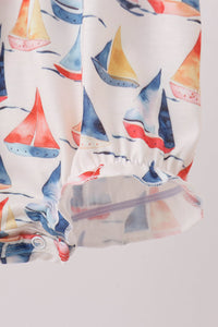 Blue Sailboat Embroidered Ruffle Bubble for Little Girls - The Palm Beach Baby