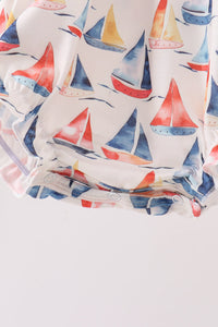 Blue Sailboat Embroidered Ruffle Bubble for Little Girls - The Palm Beach Baby