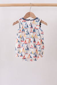 Blue Sailboat Embroidered Ruffle Bubble for Little Girls - The Palm Beach Baby
