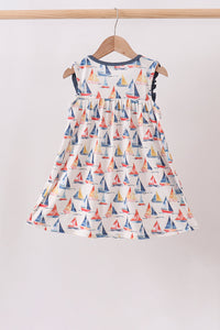 Blue Sailboat Embroidered Dress