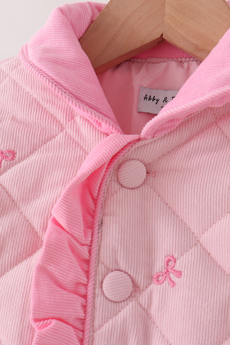Pink Corduroy Bow Embroidered Ruffle Jacket