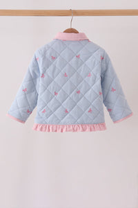 Blue corduroy bow embroidery ruffle jacket