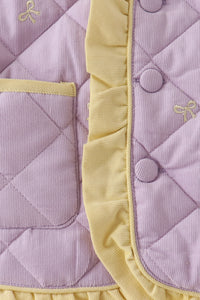 Purple corduroy bow embroidery ruffle jacket