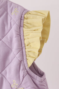 Purple corduroy bow embroidery ruffle vest