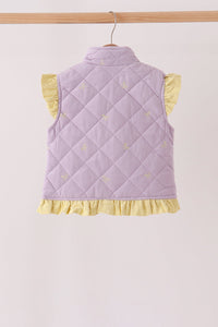 Purple corduroy bow embroidery ruffle vest