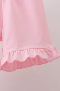 Pink Jack-O-Lantern  Applique Ruffle Shorts Set