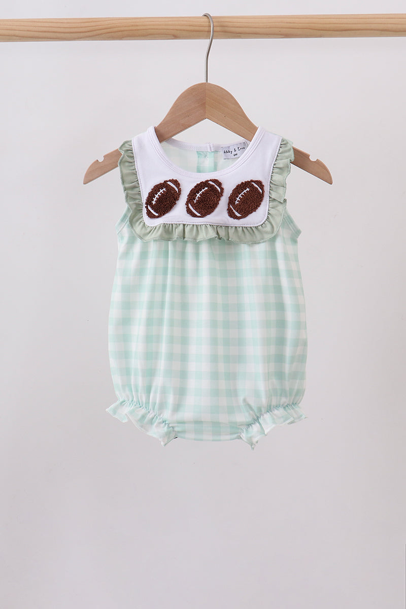 Green Football French Knot Gingham Ruffle Bubble - The Palm Beach Baby Abby & Evie