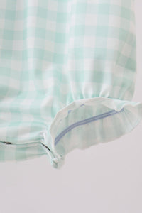 Green football french knot gingham ruffle bubble