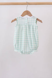Green football french knot gingham ruffle bubble