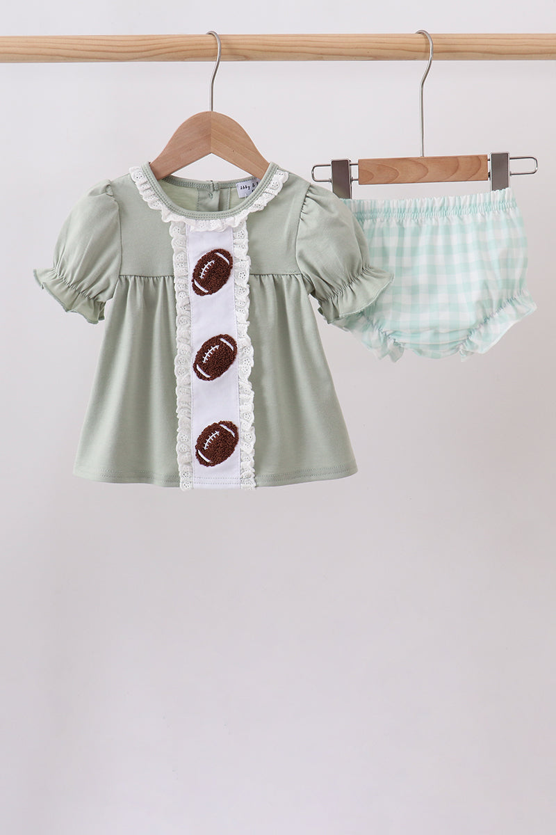 Green Football French Knot Gingham Bloomer Set - The Palm Beach Baby Abby & Evie