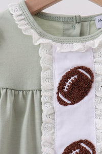 Green football french knot gingham bloomer set